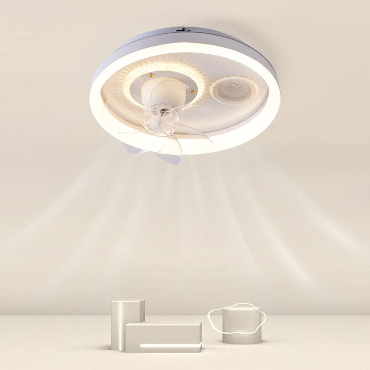 Bedroom Simple Round Modern 7 Blades Ceiling Fan Light Image - 1