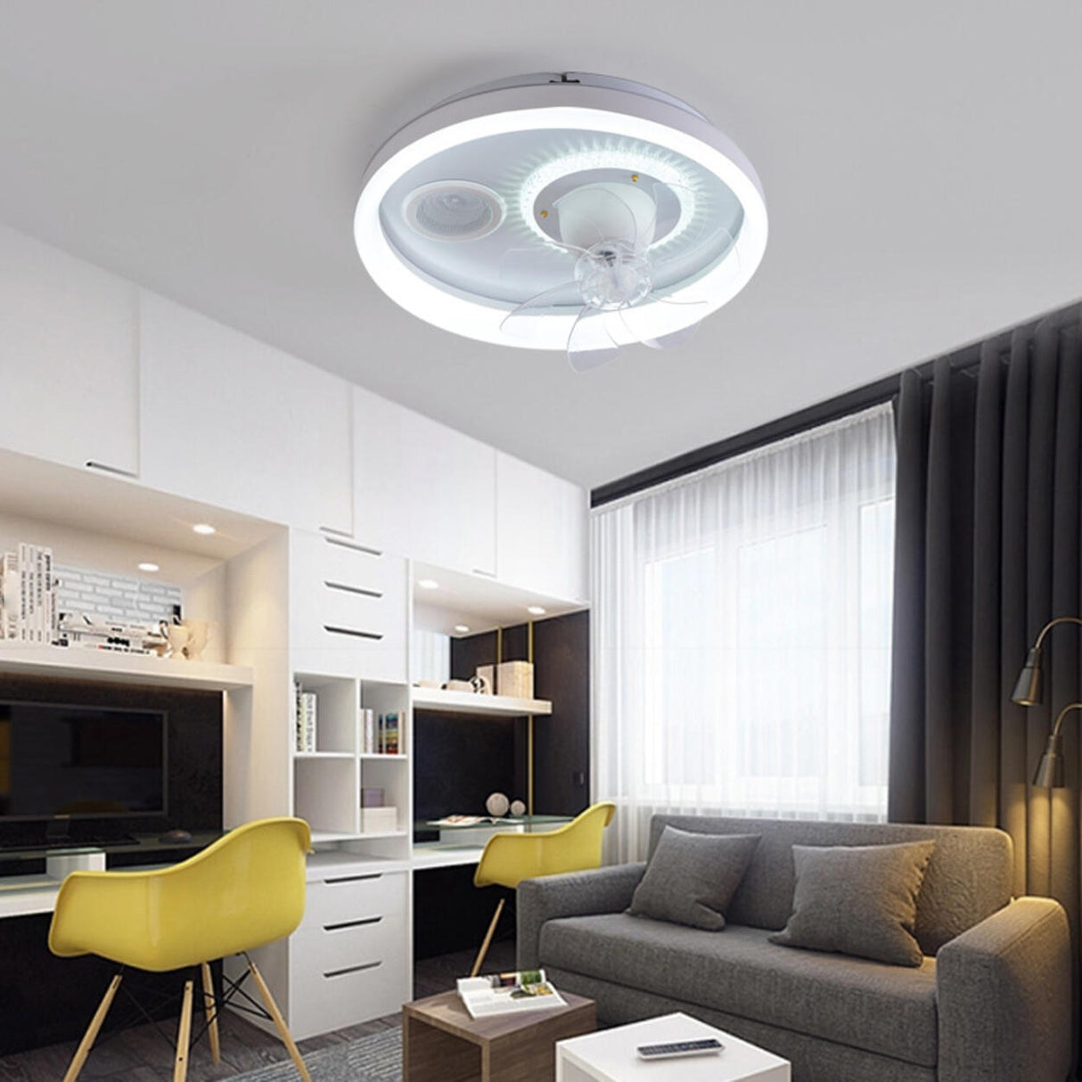 Bedroom Simple Round Modern 7 Blades Ceiling Fan Light Image - 4