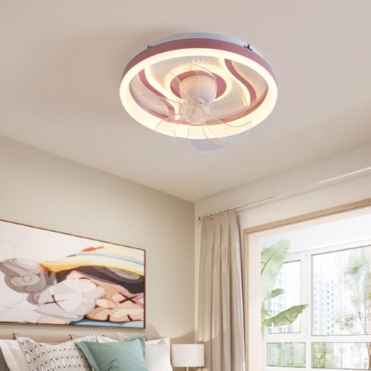 Bedroom Simple Round Modern 7 Blades Ceiling Fan Light Image - 6