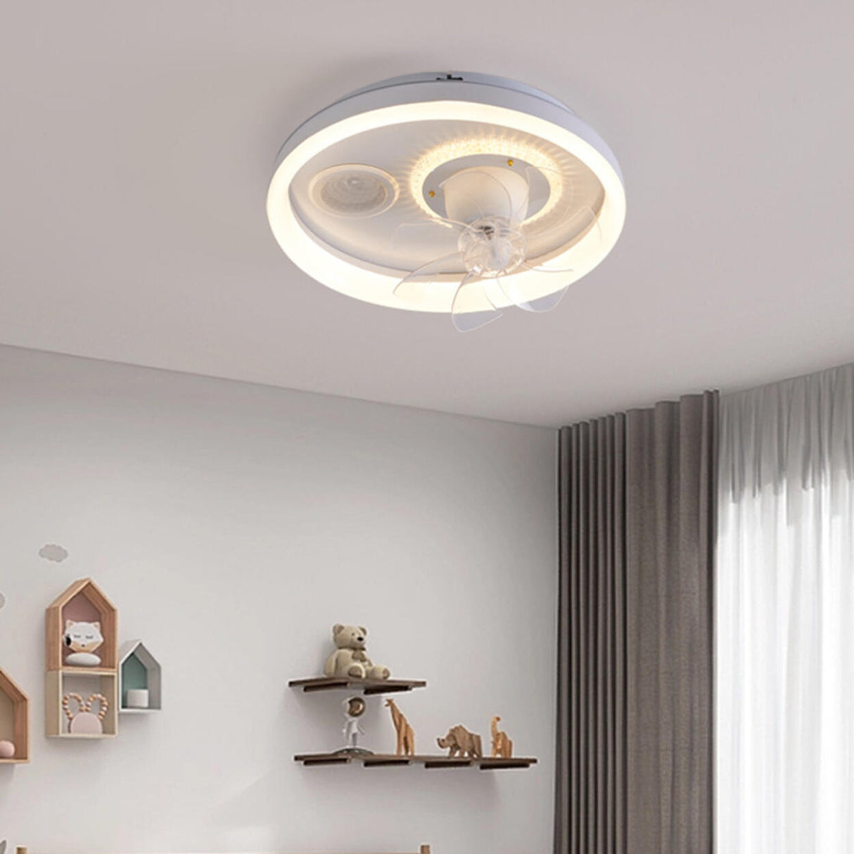 Bedroom Simple Round Modern 7 Blades Ceiling Fan Light Image - 7