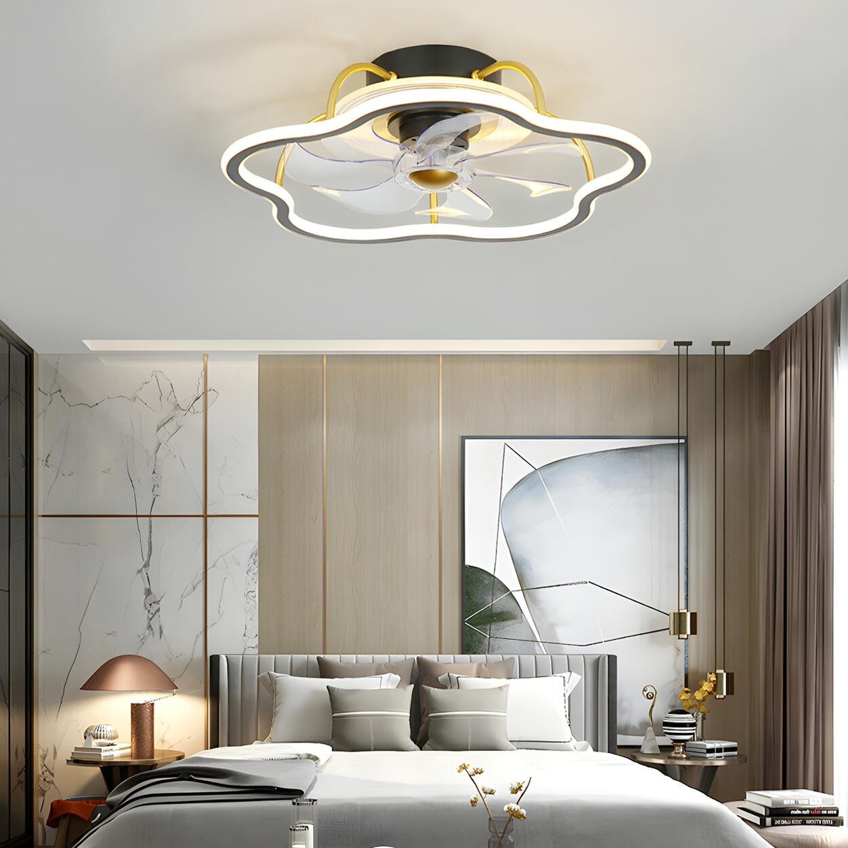 Bedroom Simple Stylish Flower Ceiling Fan with Light Image - 3