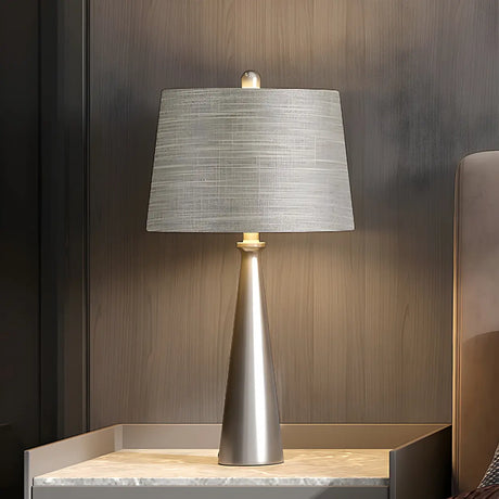 Bedroom Simple Tapered Fabric Drum Shade Table Lamp Image - 2