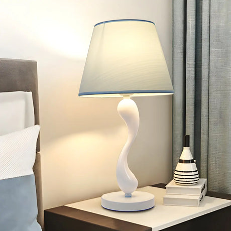 Bedroom Simple White Cone Fabric Art Base Table Lamp Image - 1