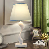 Bedroom Simple White Cone Fabric Art Base Table Lamp Image - 2