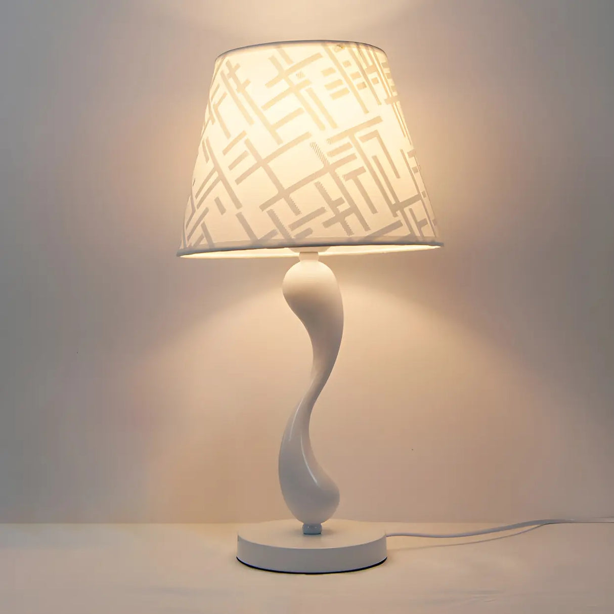 Bedroom Simple White Cone Fabric Art Base Table Lamp Image - 6