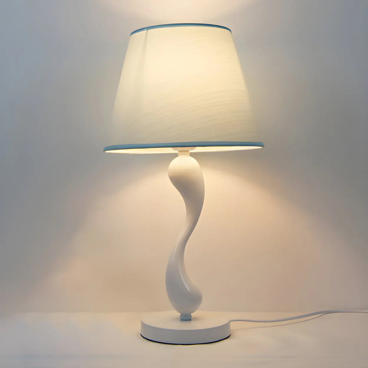 Bedroom Simple White Cone Fabric Art Base Table Lamp Image - 8