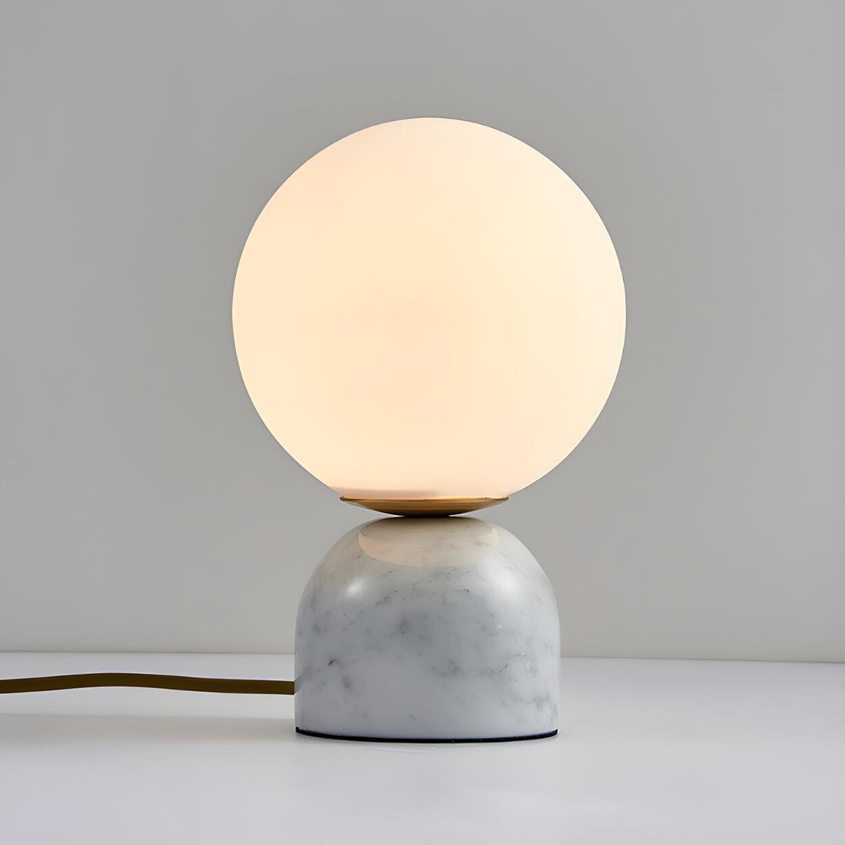 Bedroom Simple White Globe Shade Marble Base Table Lamp Image - 11