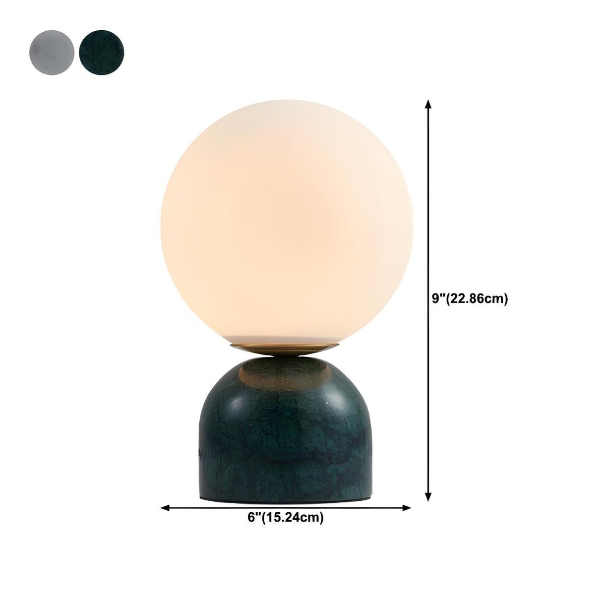 Bedroom Simple White Globe Shade Marble Base Table Lamp 