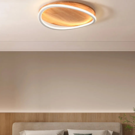 Bedroom Simple Wood Round Flush Mount Ceiling Light Image - 1