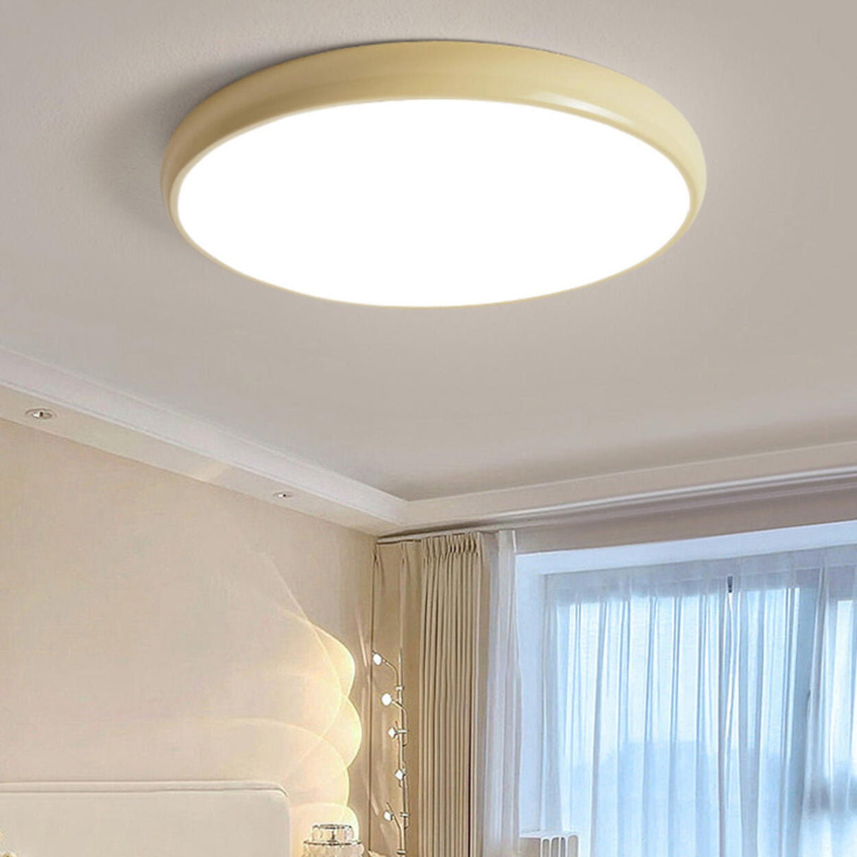 Bedroom Simple Yellow Round Flush Mount Ceiling Light Image - 1