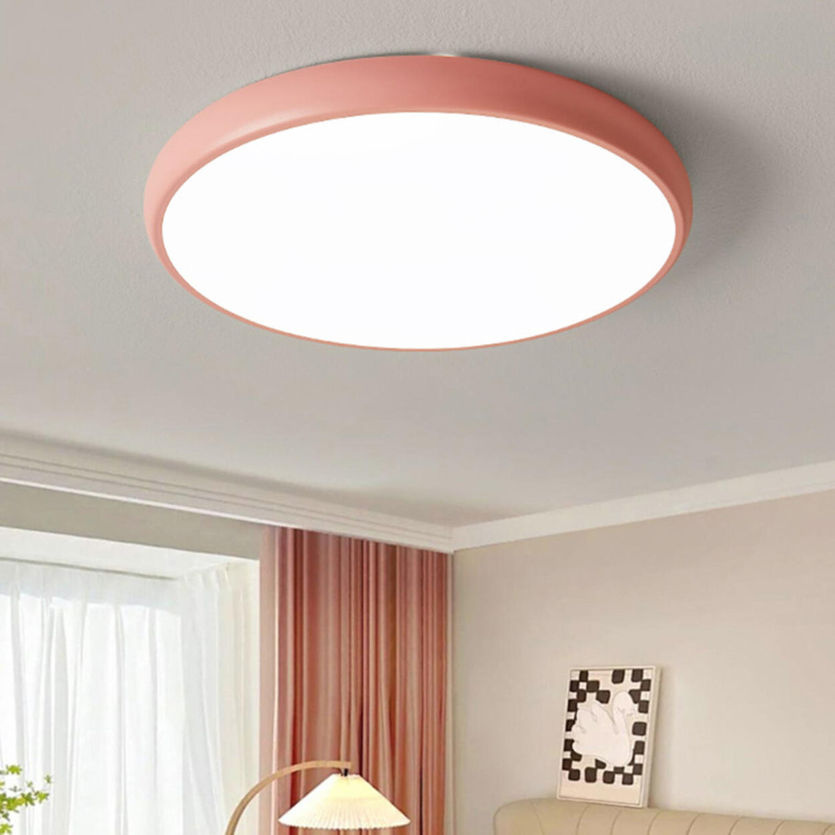 Bedroom Simple Yellow Round Flush Mount Ceiling Light Image - 3