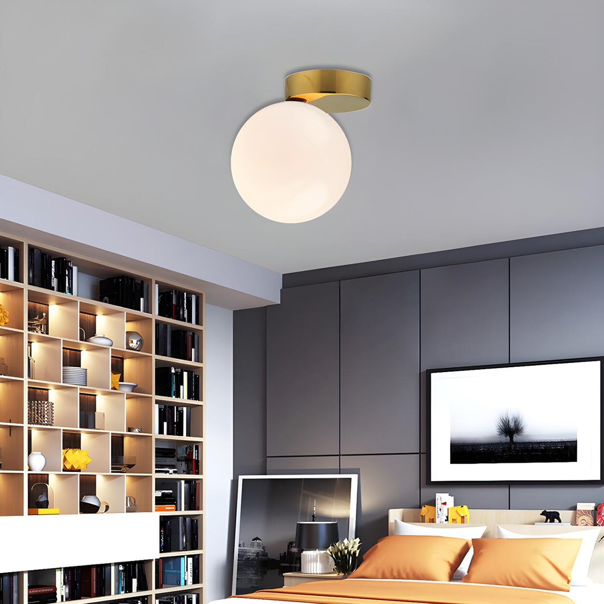 Bedroom Simplicity Gold Globe Glass Flush Mount Light Image - 3