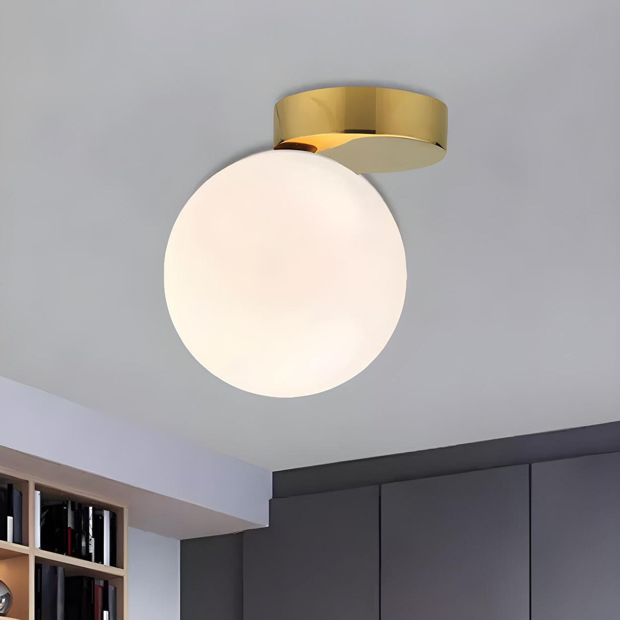 Bedroom Simplicity Gold Globe Glass Flush Mount Light Image - 7