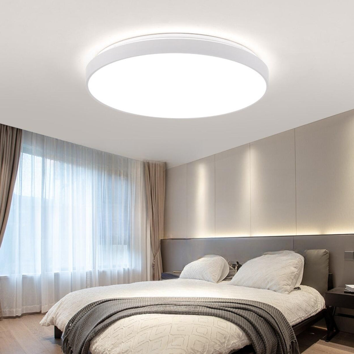 Bedroom Simplistic White LED Flush Mount Ceiling Light Image - 2