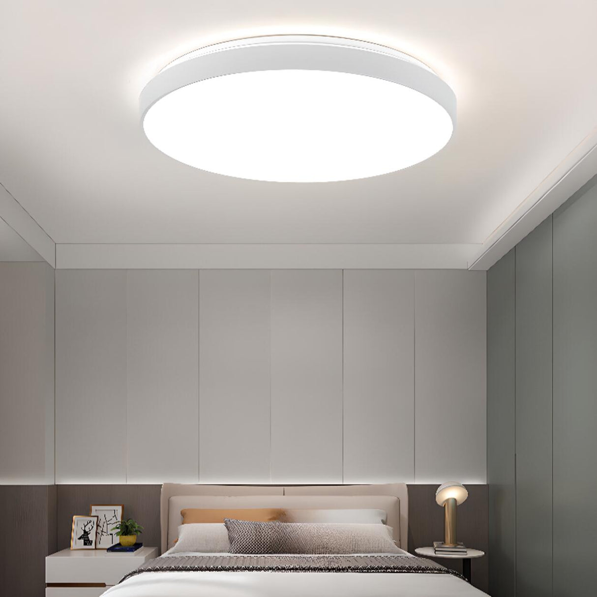 Bedroom Simplistic White LED Flush Mount Ceiling Light Image - 3