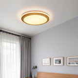 Bedroom Simplistic Wood Circle Flush Mount Ceiling Lamp Image - 1