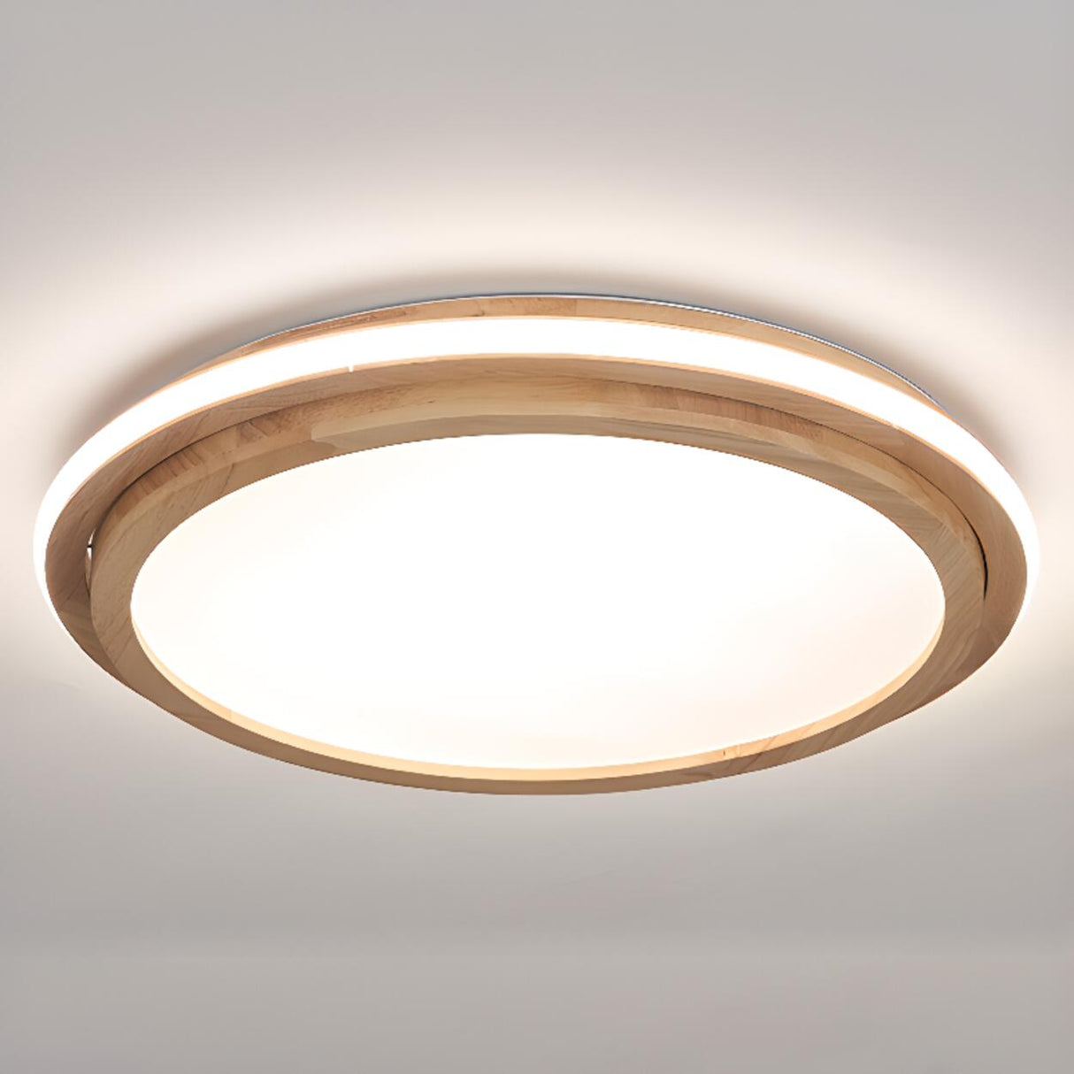 Bedroom Simplistic Wood Circle Flush Mount Ceiling Lamp Image - 11