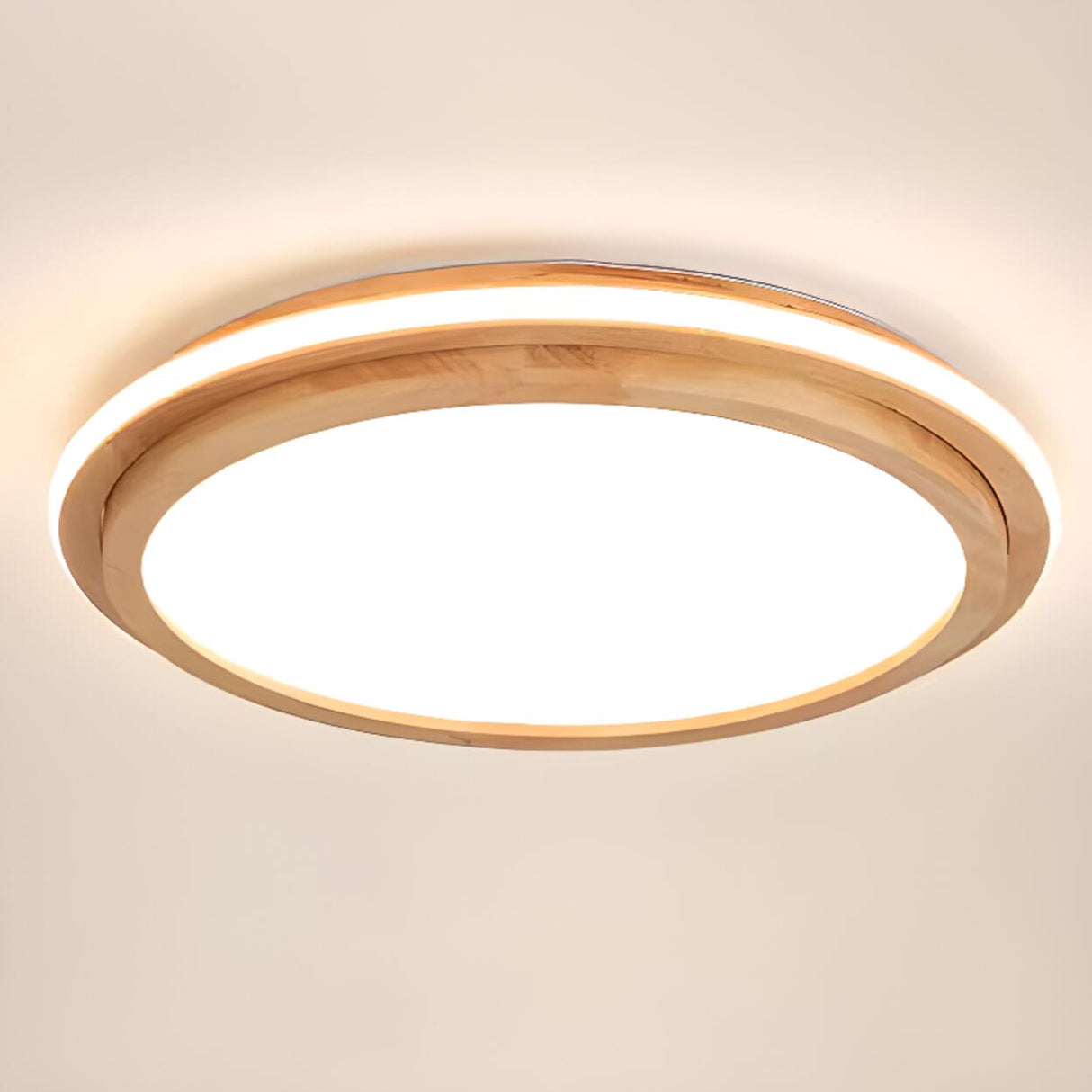 Bedroom Simplistic Wood Circle Flush Mount Ceiling Lamp Image - 12