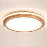 Bedroom Simplistic Wood Circle Flush Mount Ceiling Lamp Image - 12