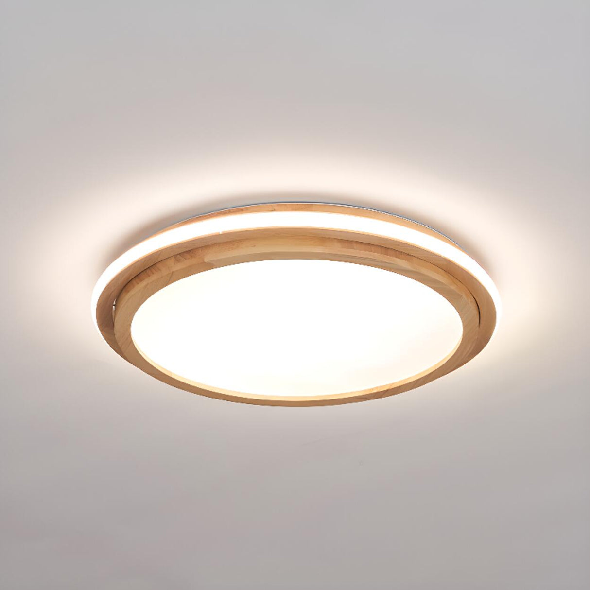 Bedroom Simplistic Wood Circle Flush Mount Ceiling Lamp Image - 13