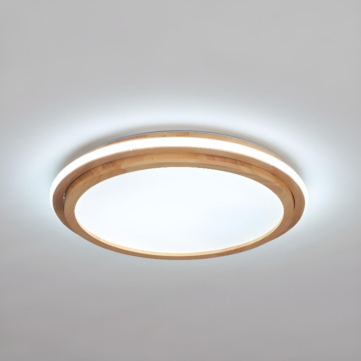 Bedroom Simplistic Wood Circle Flush Mount Ceiling Lamp Image - 14