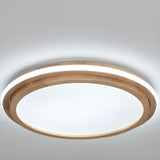 Bedroom Simplistic Wood Circle Flush Mount Ceiling Lamp Image - 2