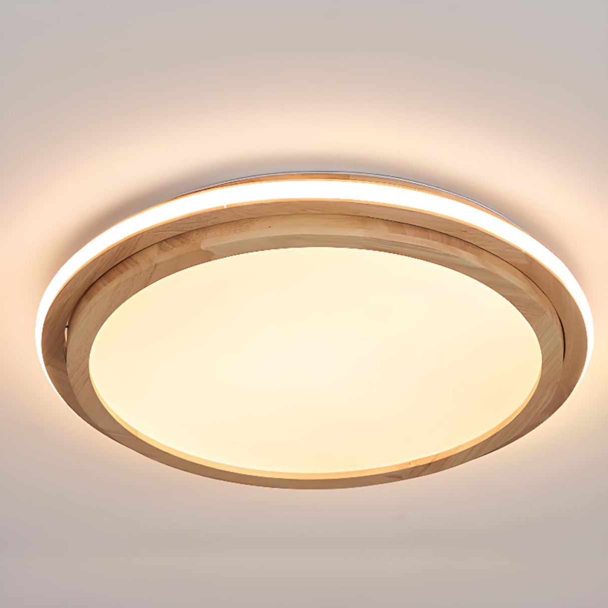 Bedroom Simplistic Wood Circle Flush Mount Ceiling Lamp Image - 4