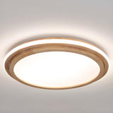 Bedroom Simplistic Wood Circle Flush Mount Ceiling Lamp Image - 5