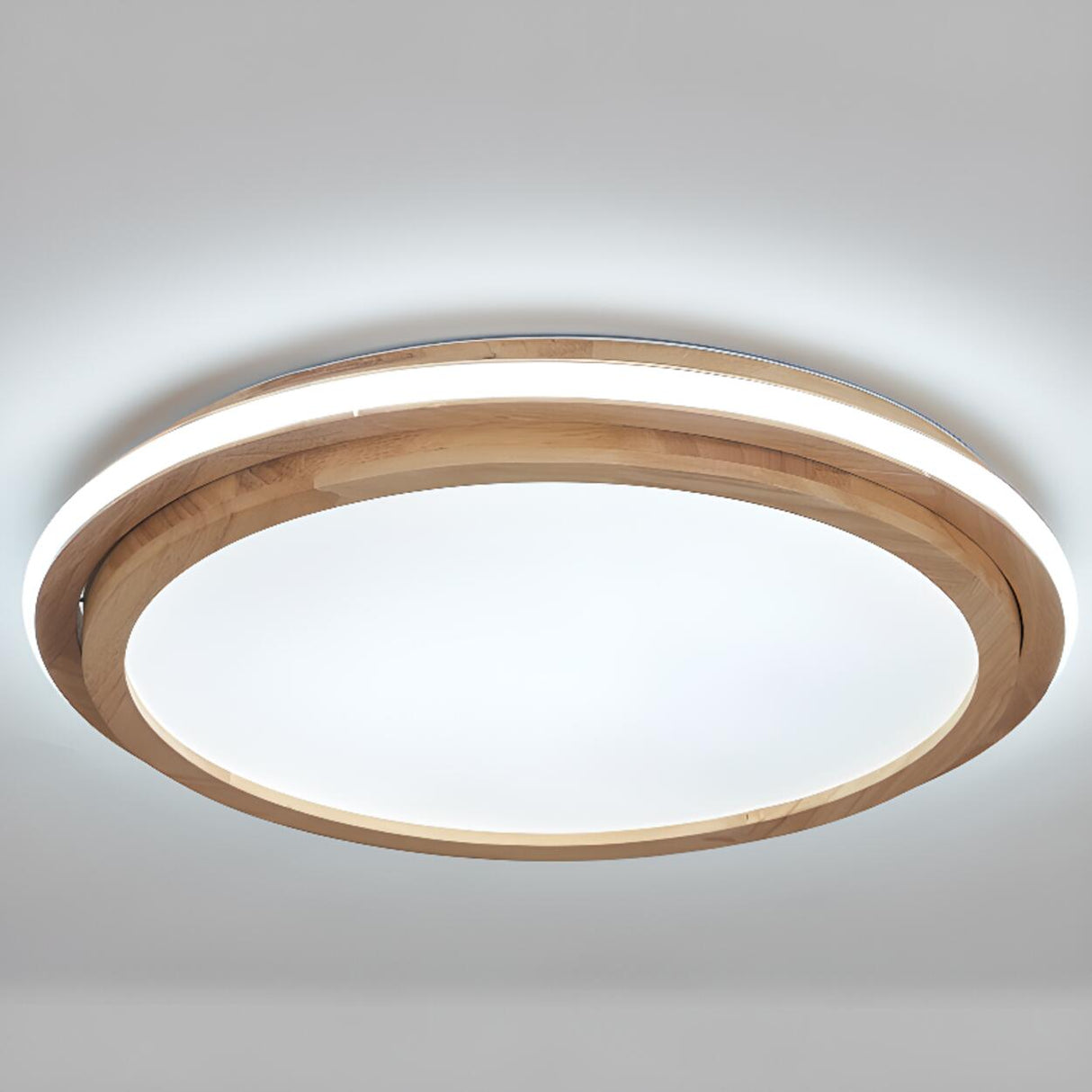 Bedroom Simplistic Wood Circle Flush Mount Ceiling Lamp Image - 8