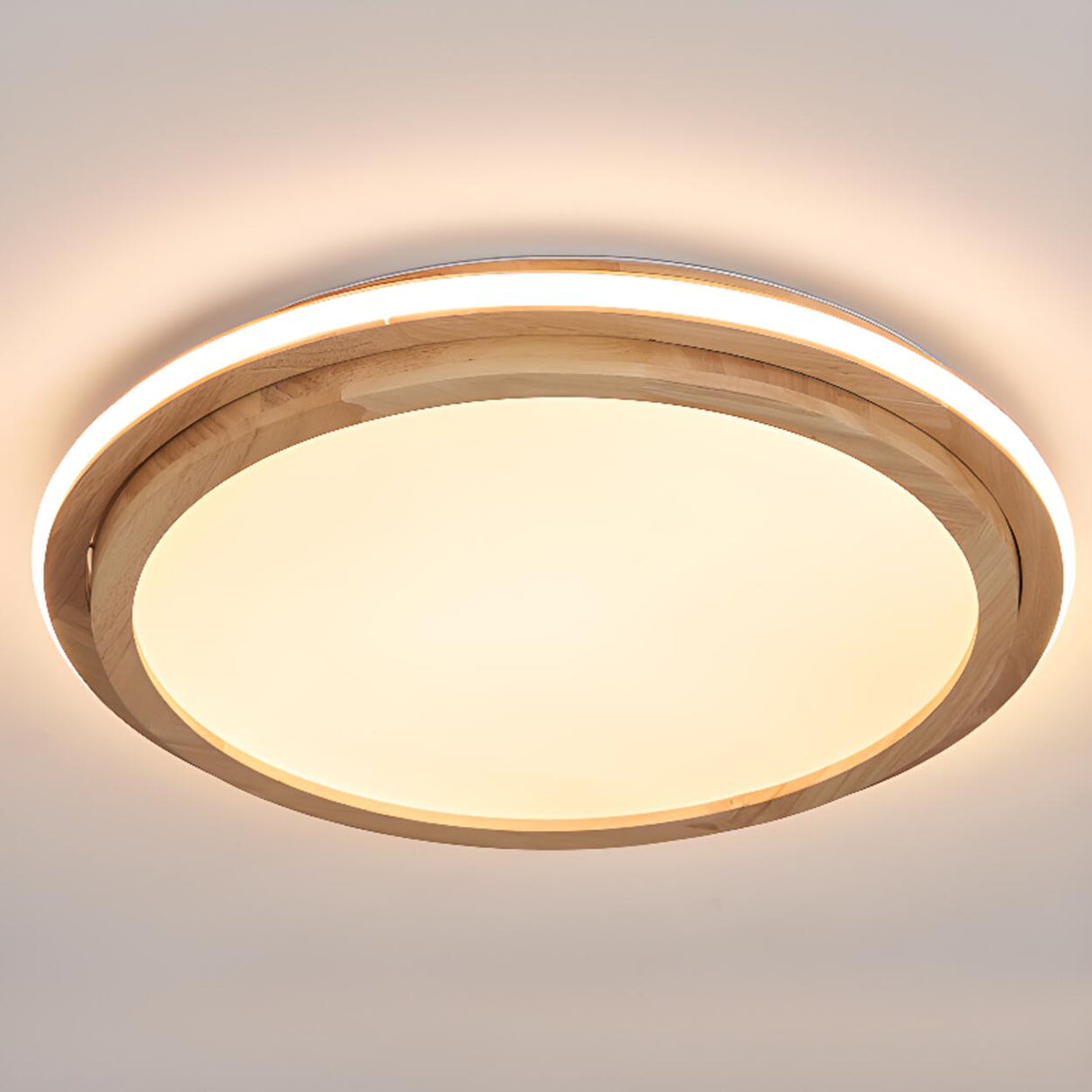 Bedroom Simplistic Wood Circle Flush Mount Ceiling Lamp Image - 9