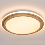 Bedroom Simplistic Wood Circle Flush Mount Ceiling Lamp Image - 9