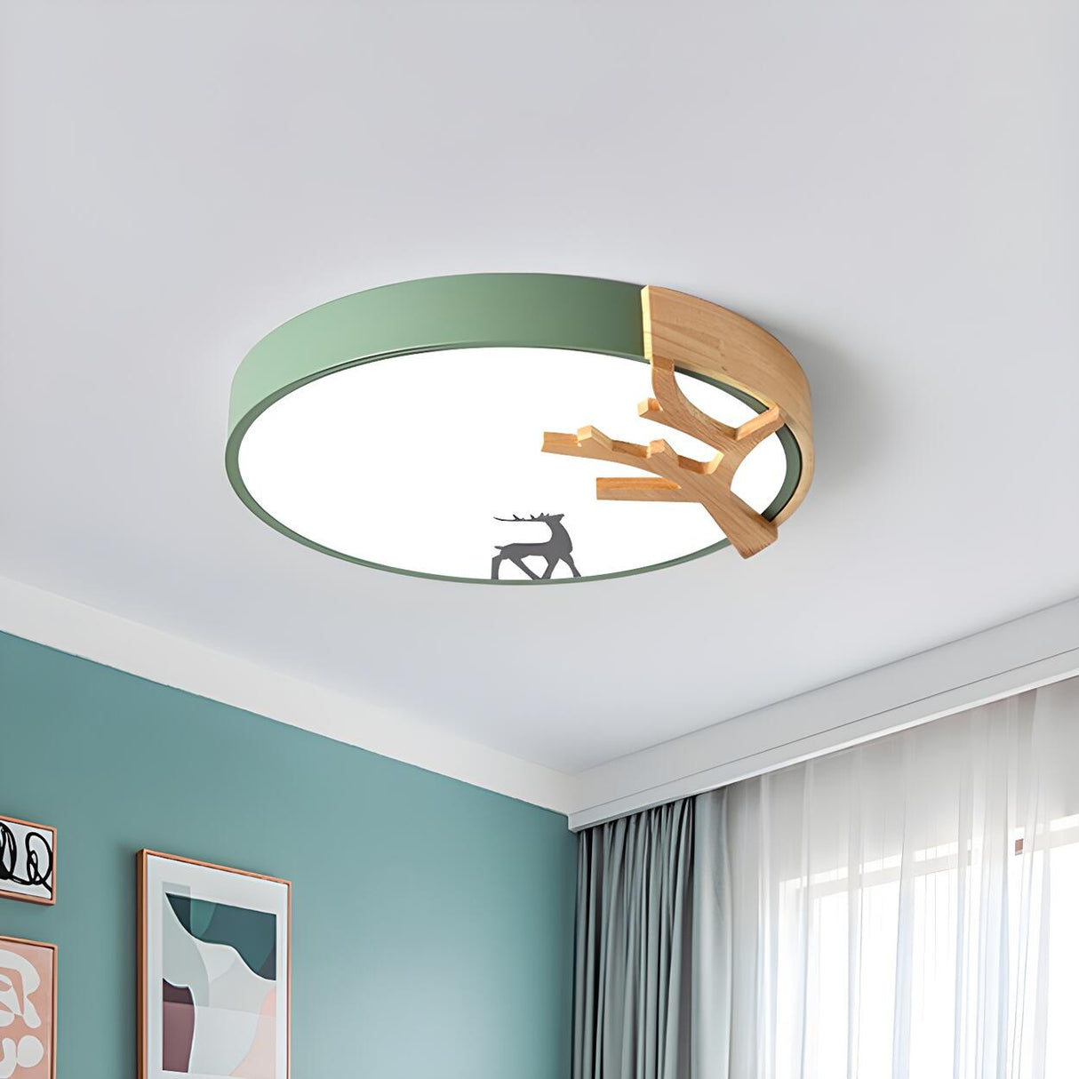 Bedroom Small Deer White Round LED Flush Mount Light Image - 11