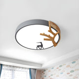 Bedroom Small Deer White Round LED Flush Mount Light Image - 6