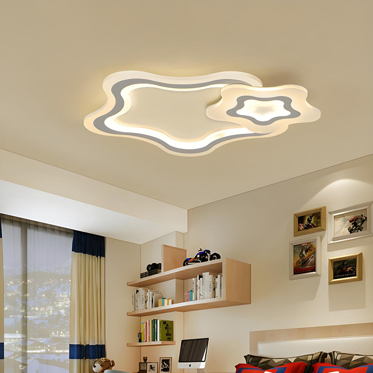 Bedroom Small White Star LED Flush Mount Ceiling Light Image - 2