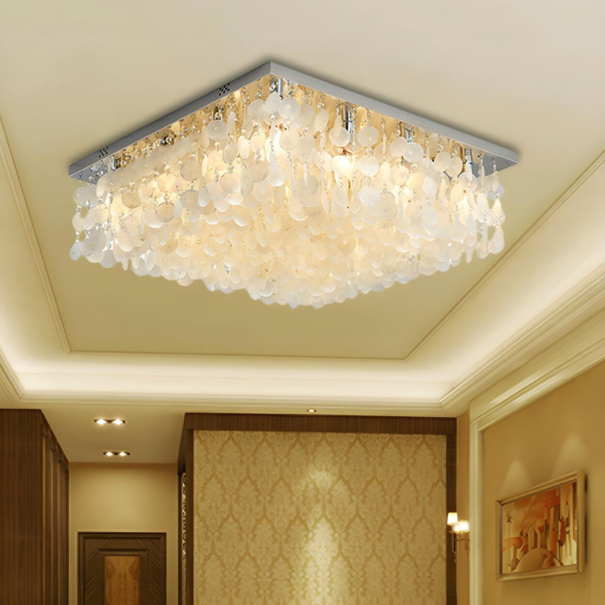 Bedroom Square Shell LED Flush Mount Ceiling Light Image - 5