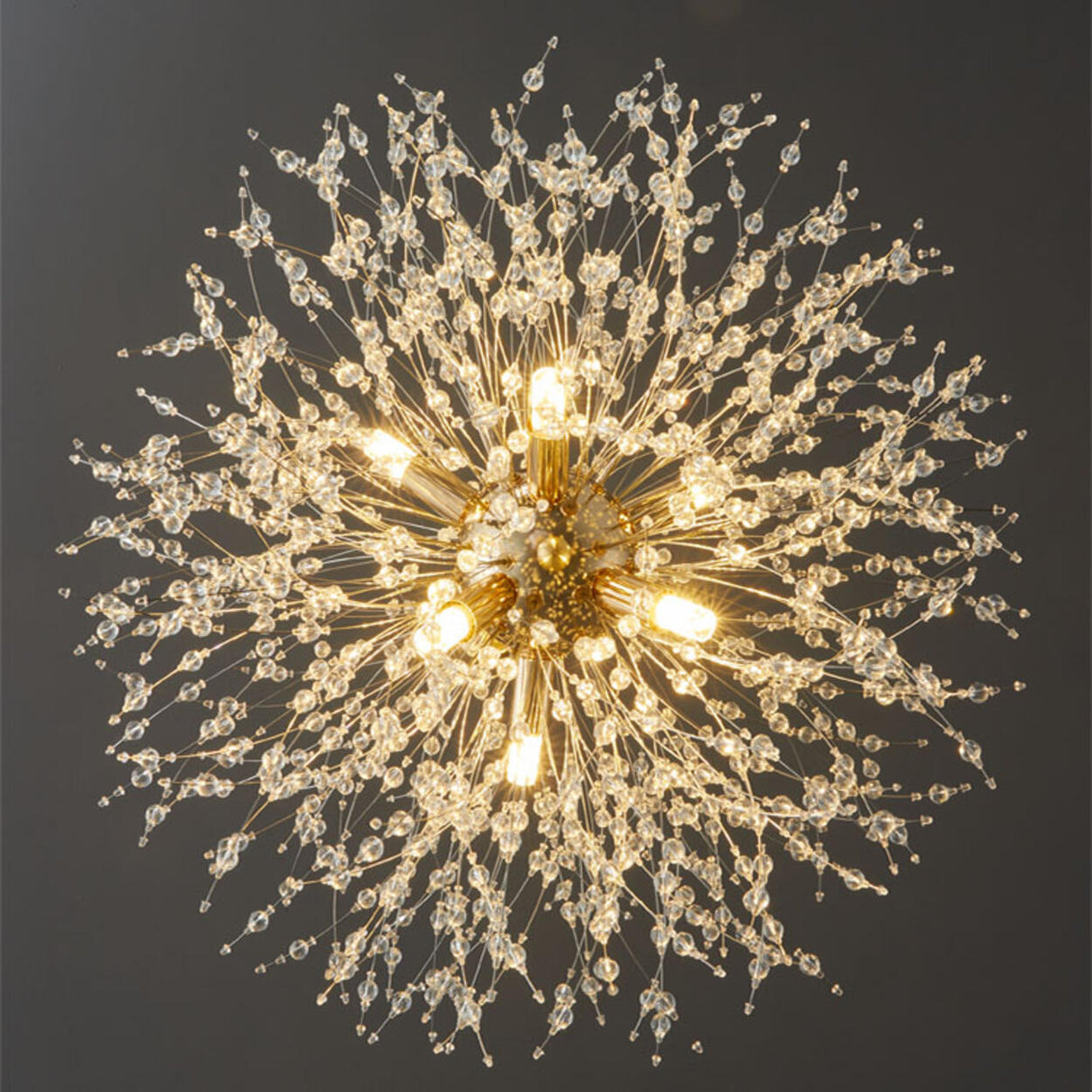 Bedroom Starburst Gold Crystal Semi-Flush Mount Light Image - 6