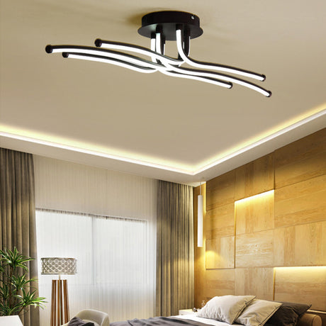  Bedroom Strip Curved LED Semi-Flush Mount Ceiling Light Image - 1