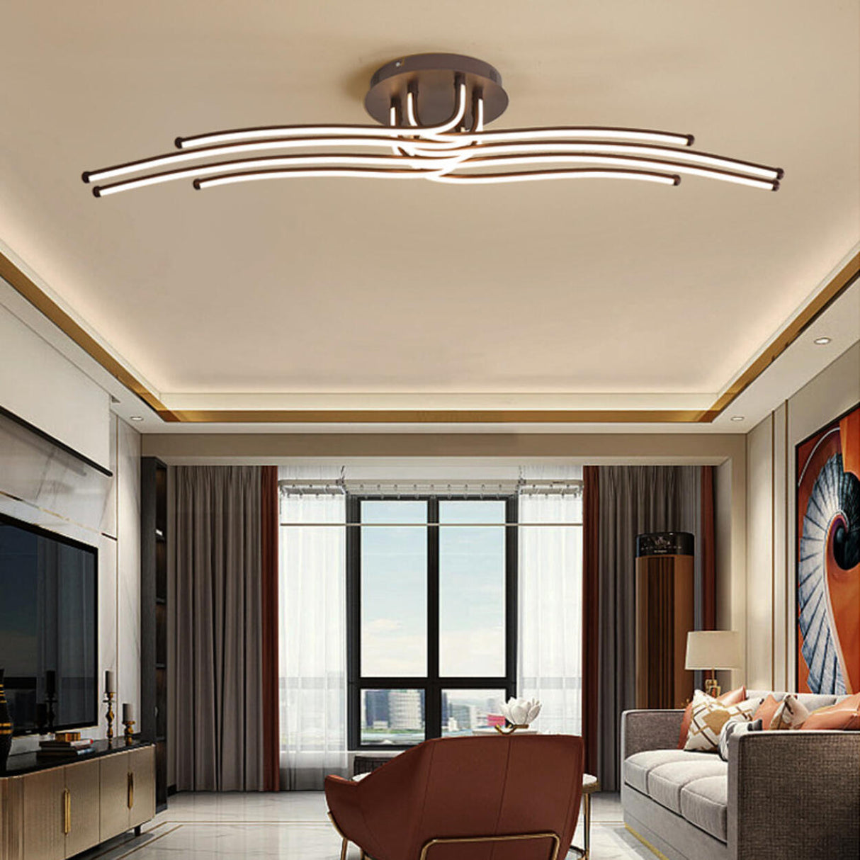  Bedroom Strip Curved LED Semi-Flush Mount Ceiling Light Image - 4