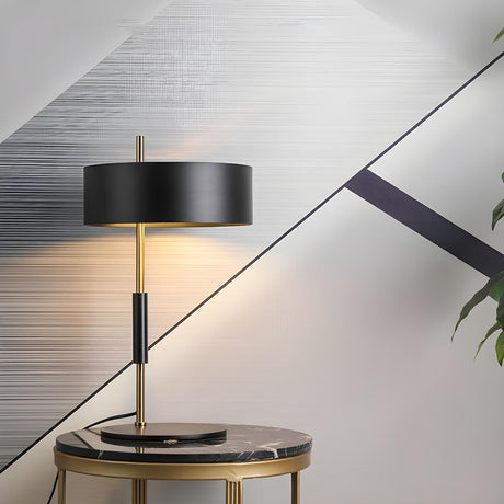 Bedroom Stylish Black Cylinder Metal Shade Table Lamp Image - 1