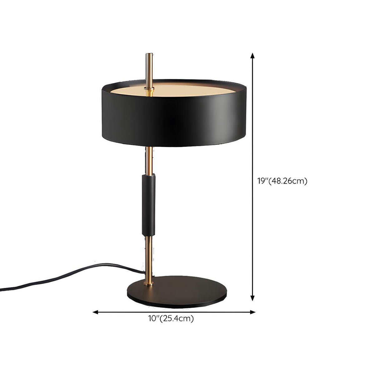 Bedroom Stylish Black Cylinder Metal Shade Table Lamp 