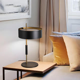 Bedroom Stylish Black Cylinder Metal Shade Table Lamp Image - 3