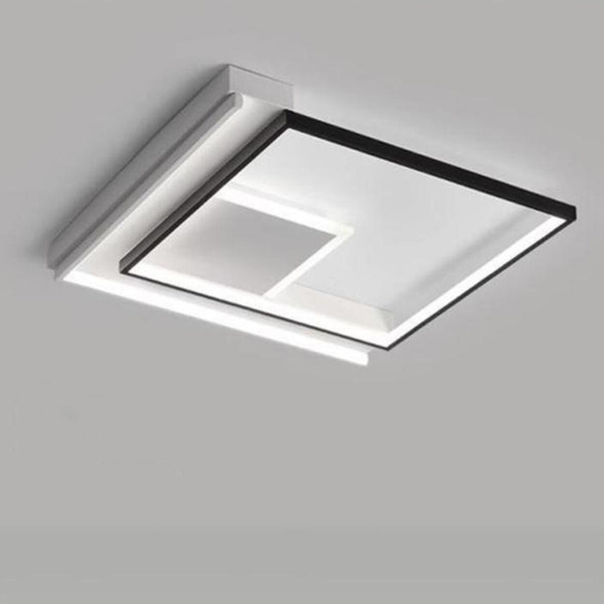 Bedroom Stylish Black-White Square LED Flush Mount Lamp Image - 8