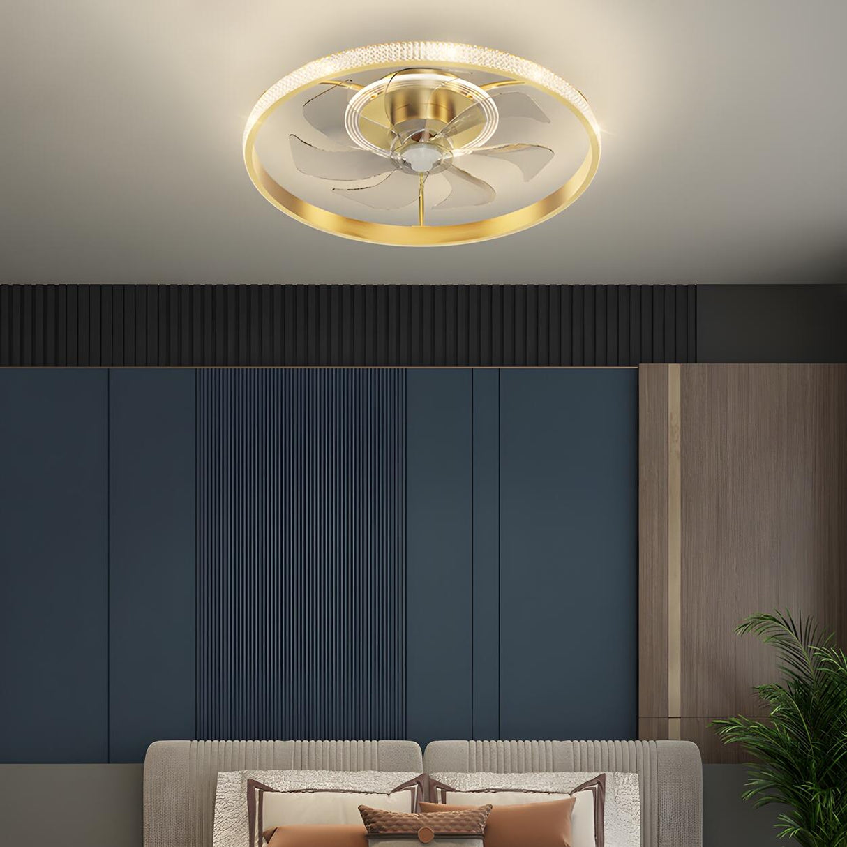 Bedroom Stylish Gold Circle LED Ceiling Fan with Light Image - 1