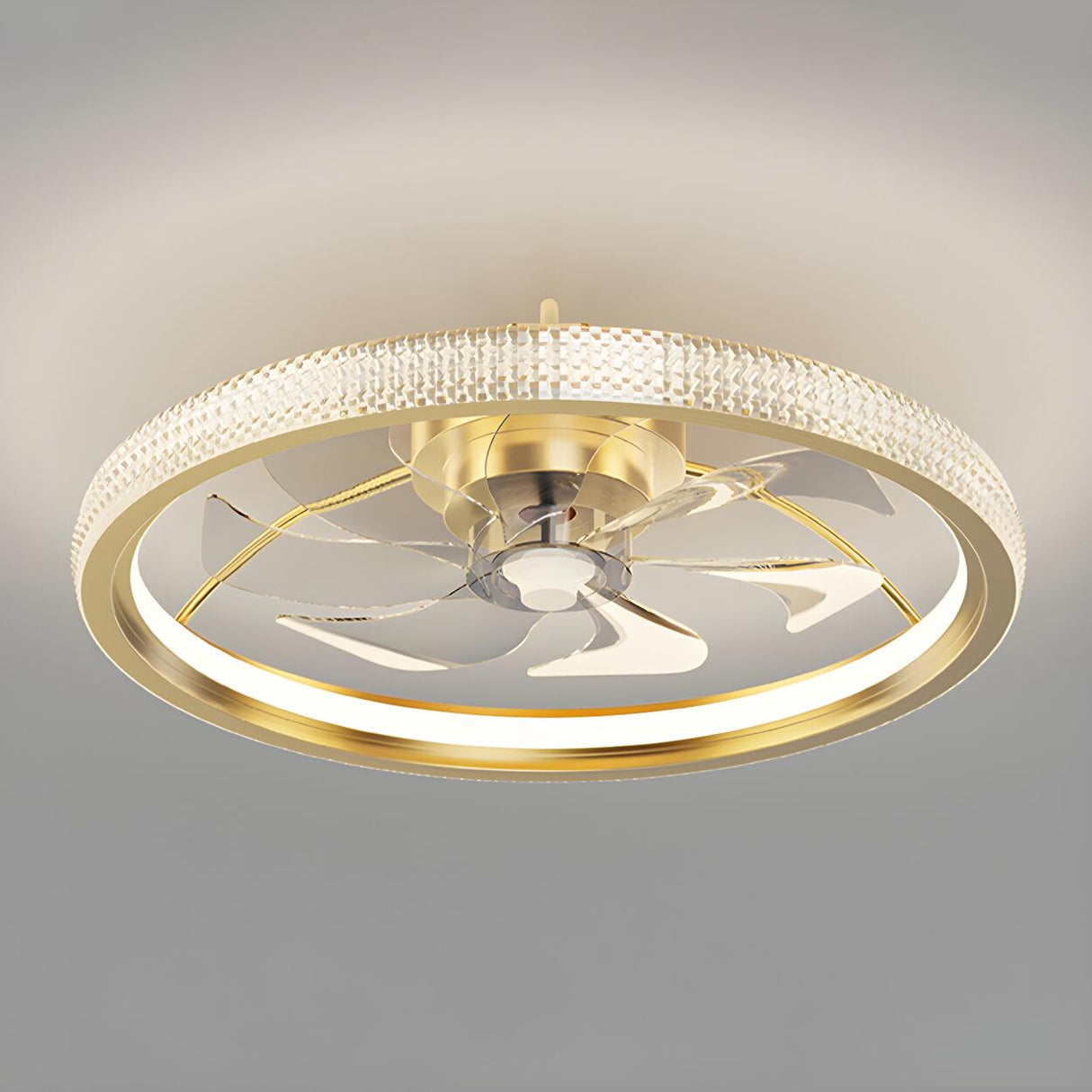 Bedroom Stylish Gold Circle LED Ceiling Fan with Light Image - 10