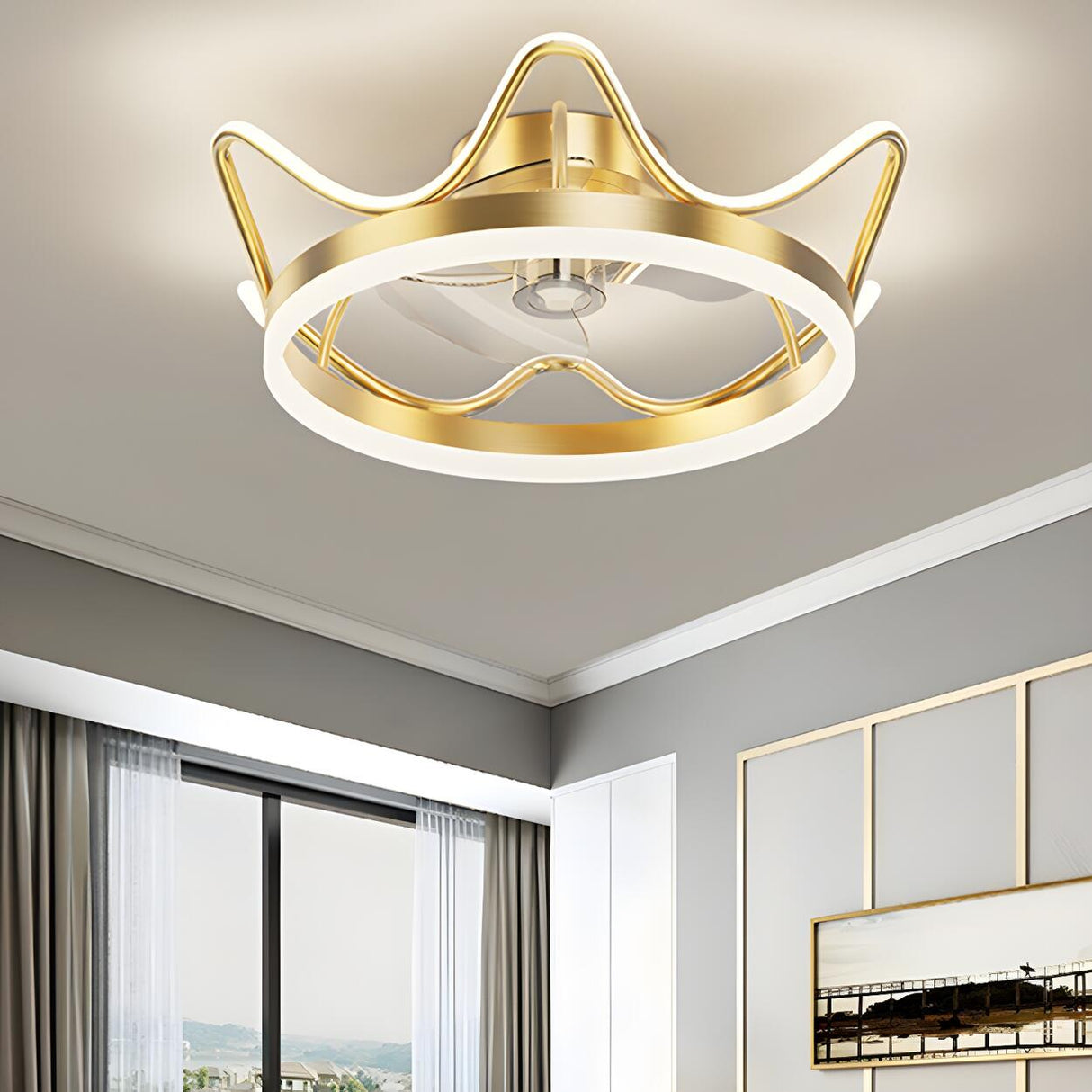 Bedroom Stylish Gold Circle LED Ceiling Fan with Light Image - 16