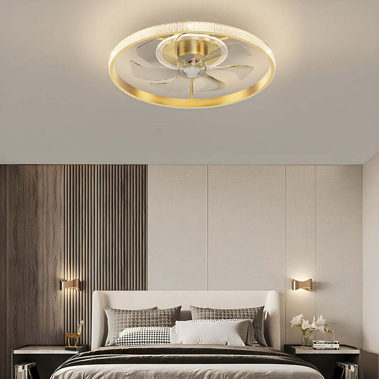 Bedroom Stylish Gold Circle LED Ceiling Fan with Light Image - 18