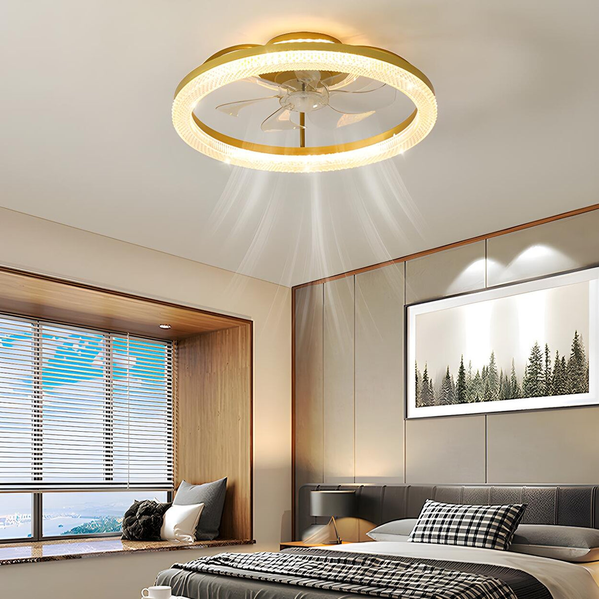 Bedroom Stylish Gold Circle LED Ceiling Fan with Light Image - 19