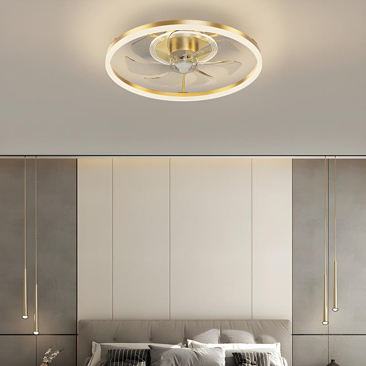 Bedroom Stylish Gold Circle LED Ceiling Fan with Light Image - 20