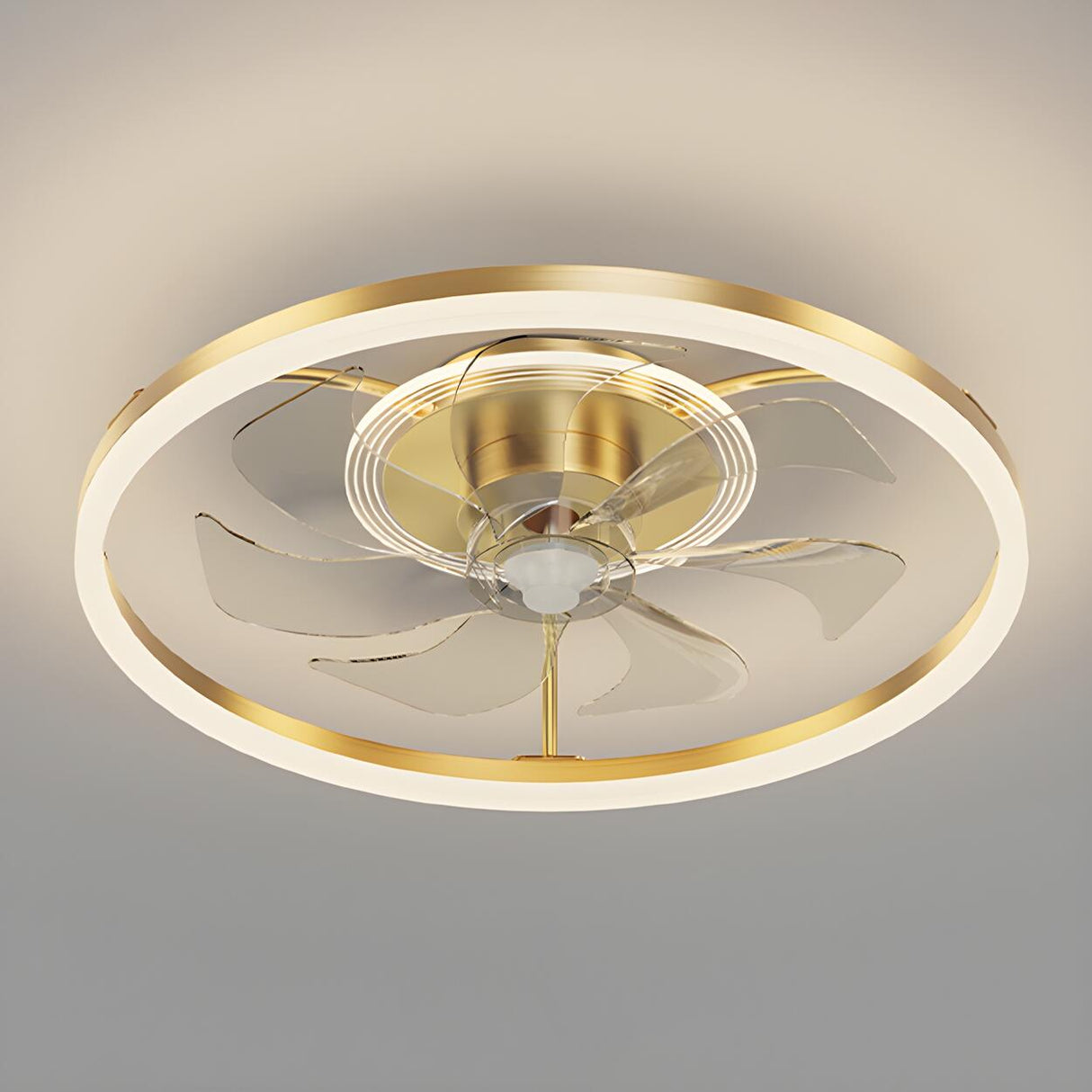 Bedroom Stylish Gold Circle LED Ceiling Fan with Light Image - 3