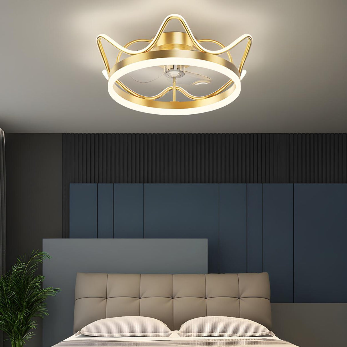 Bedroom Stylish Gold Circle LED Ceiling Fan with Light Image - 4